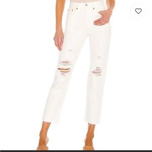 Levi’s Wedgie Straight Distressed Jeans White Button Fly 27